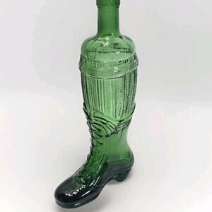 St. Patrick’s Emerald Green Glass Boot Bottle Retro Novelty Decanter Irish 12"